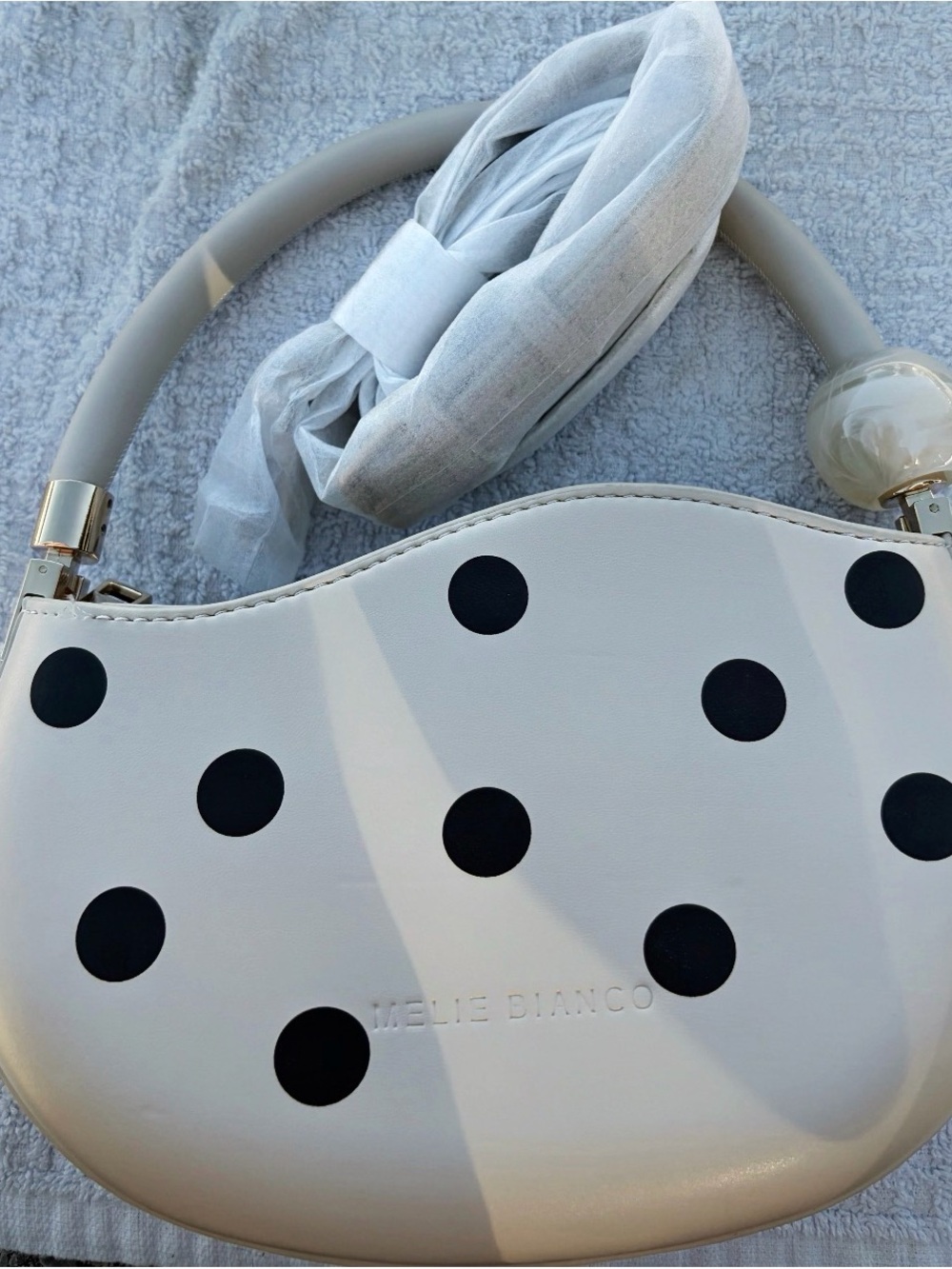 Melie Biianco White and Black Polka Dot Mini Top-Handle Bag